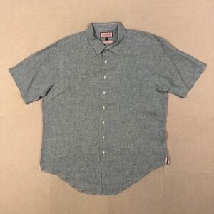 Thomas Pink Linen Short Sleeve Shirt Men XL Green Gingham Button Up Lightweight